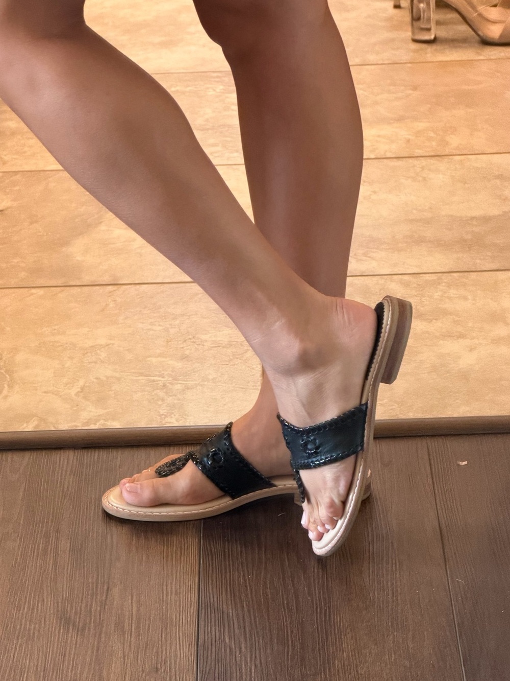 Jack Rogers Black Leather Flat Sandals Size 7.5